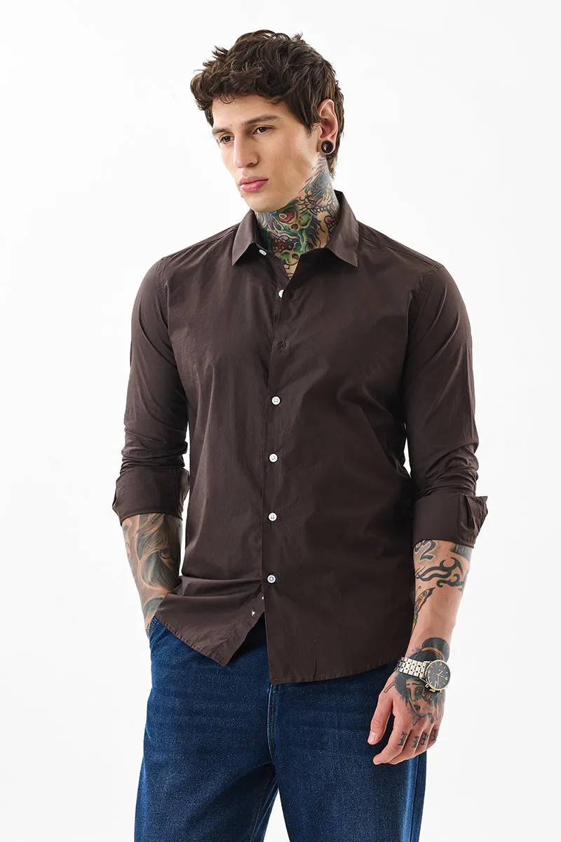 Core Lab Dark Brown Plain Slim Fit Shirt